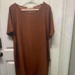 Entro Brown Ribbed Mini Dress Short Sleeve Crew Neck